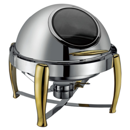 Circular gold-plated perspective buffet/soup stove