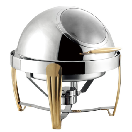 Circular gold-plated perspective buffet/soup stove