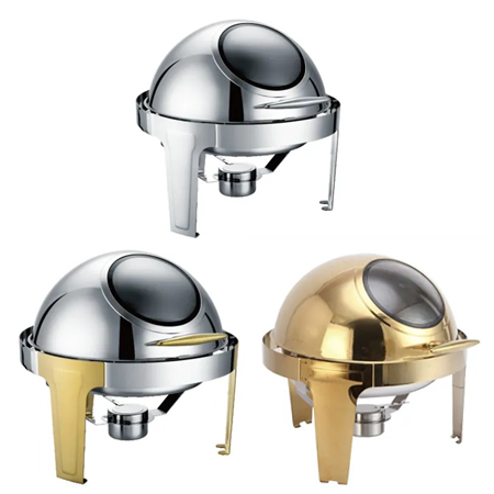 Circular stainless steel/gold-plated visible buffet stove/soup stove